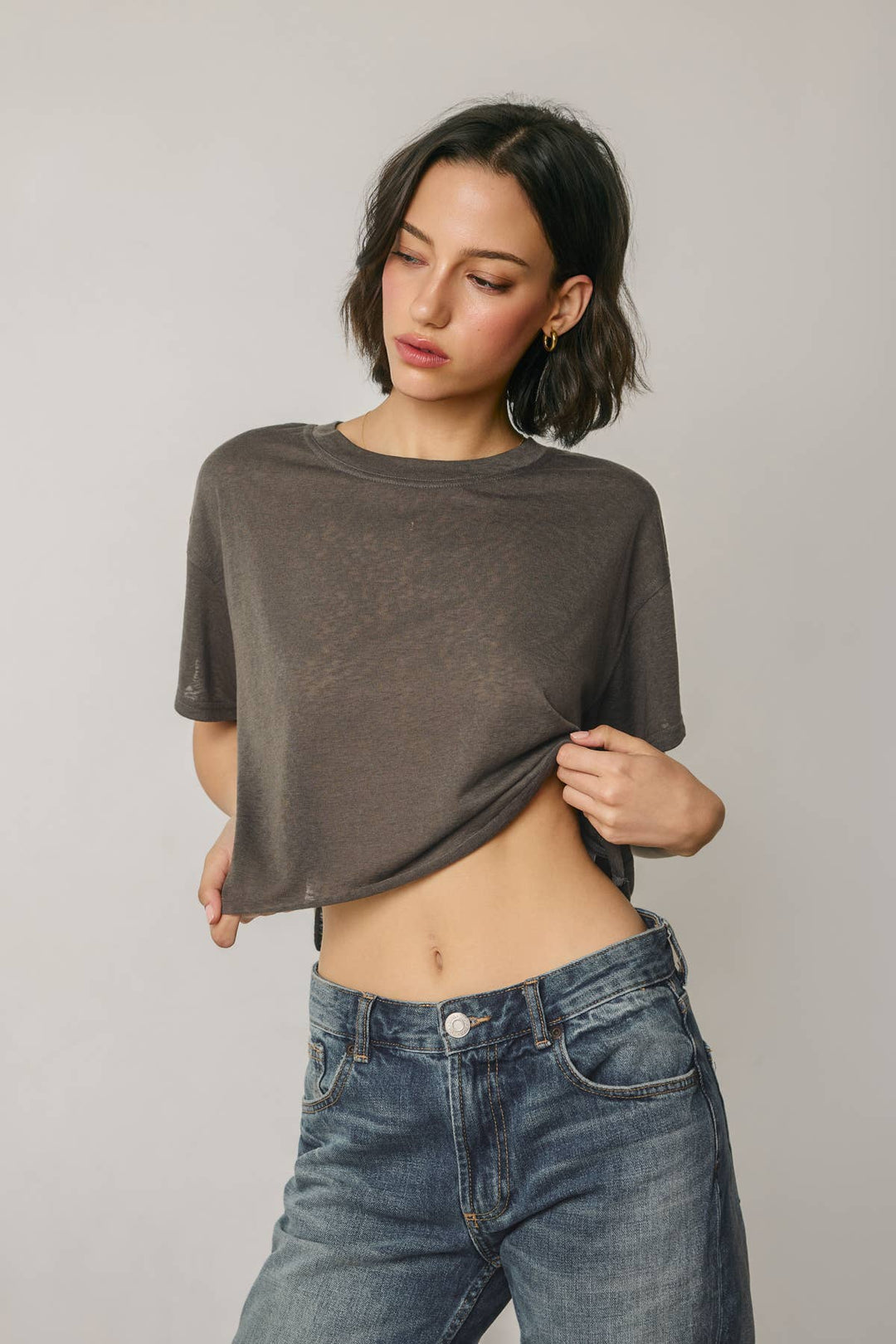 Cropped Raw Hem Tee