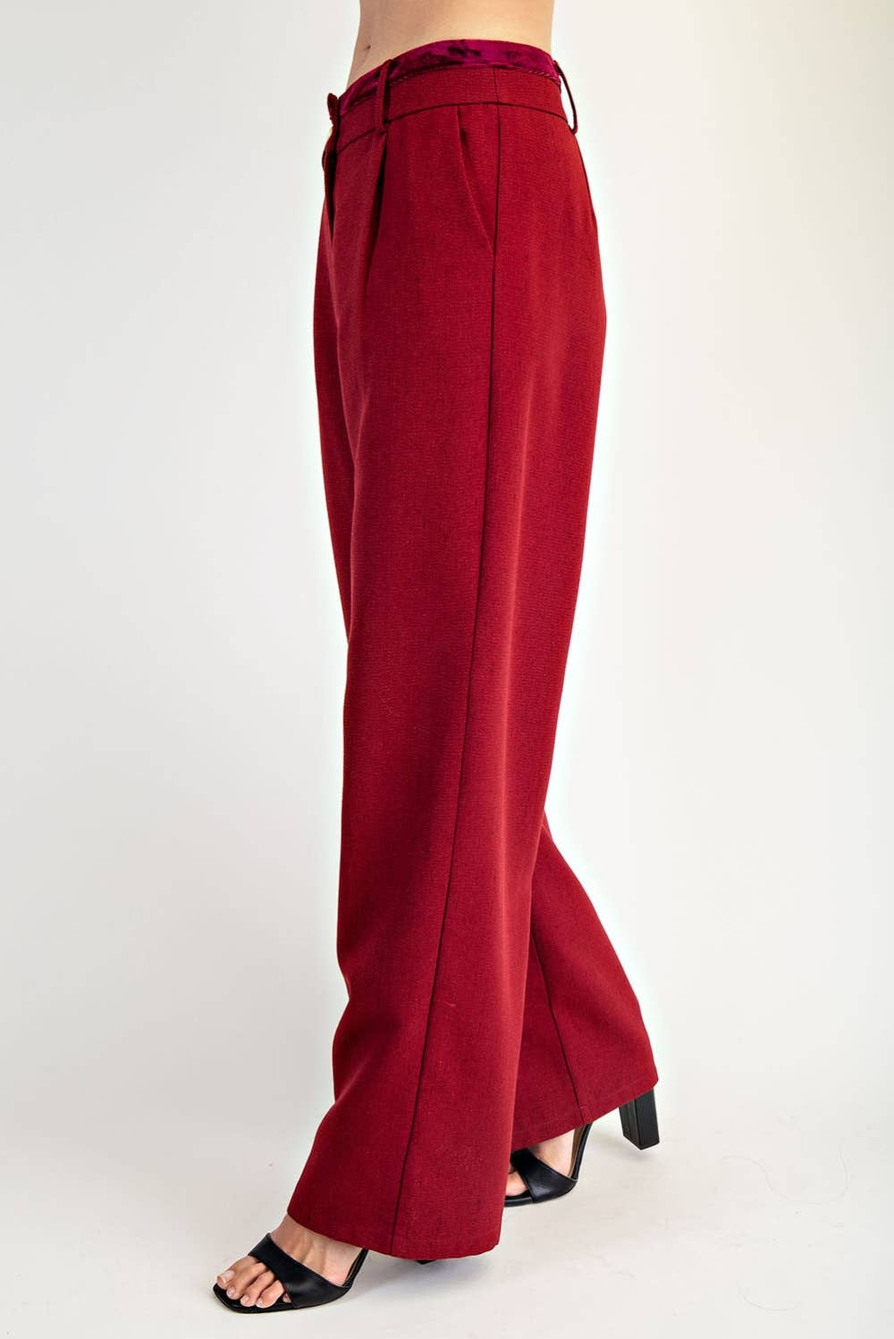 Tweed Pleated Pants with Contrast Waist Detail