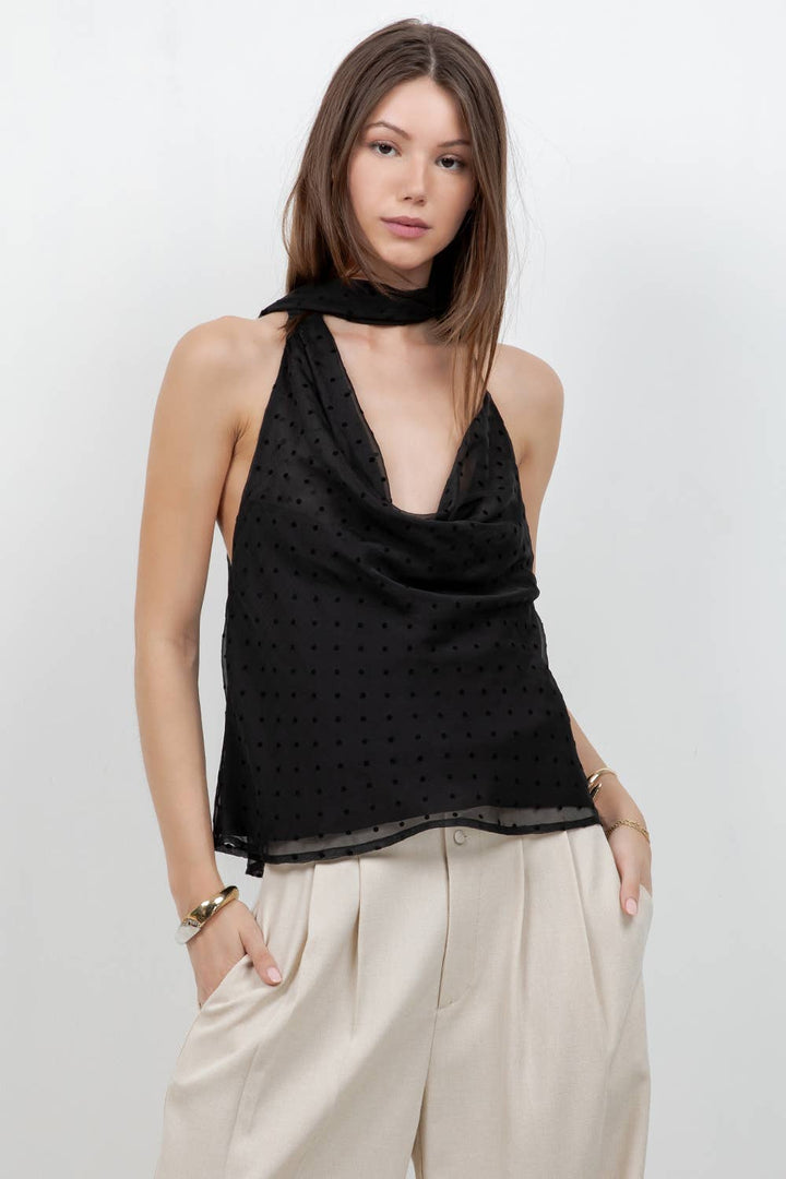 Polka Dot Cowl Neck Tank Top