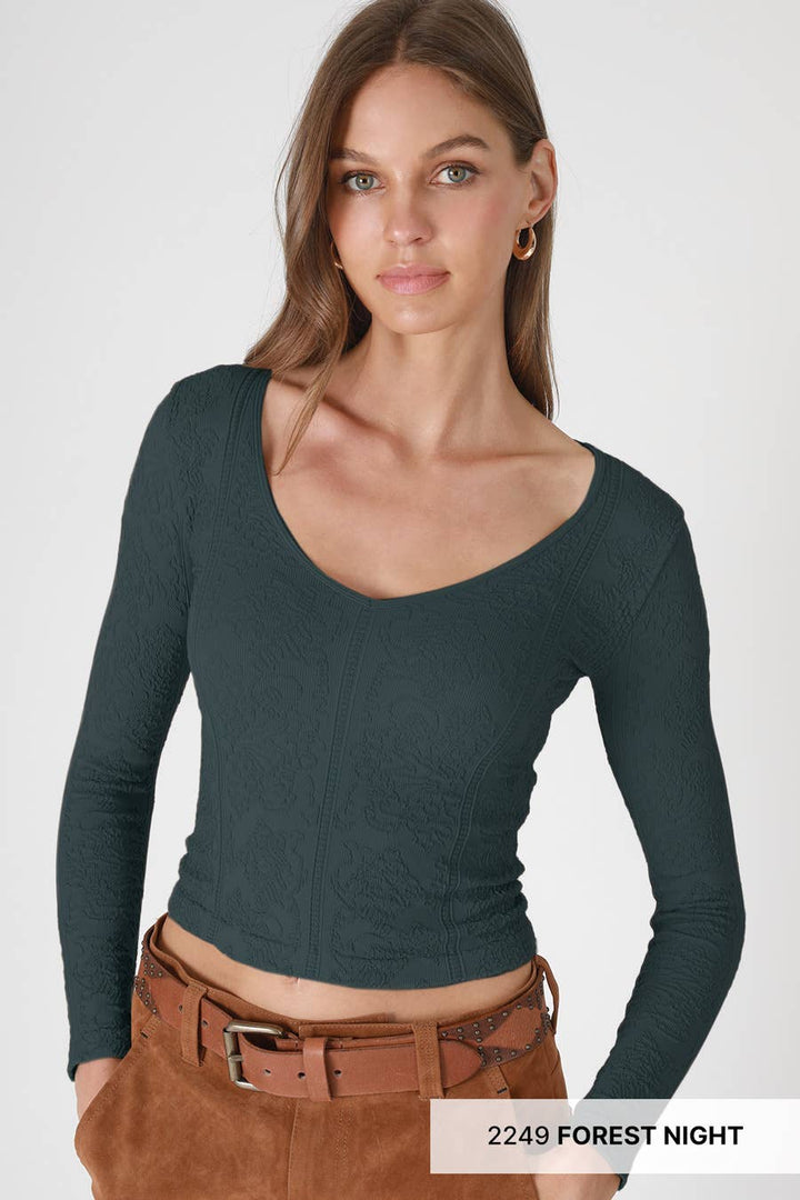 Lace Textured V Neck Top