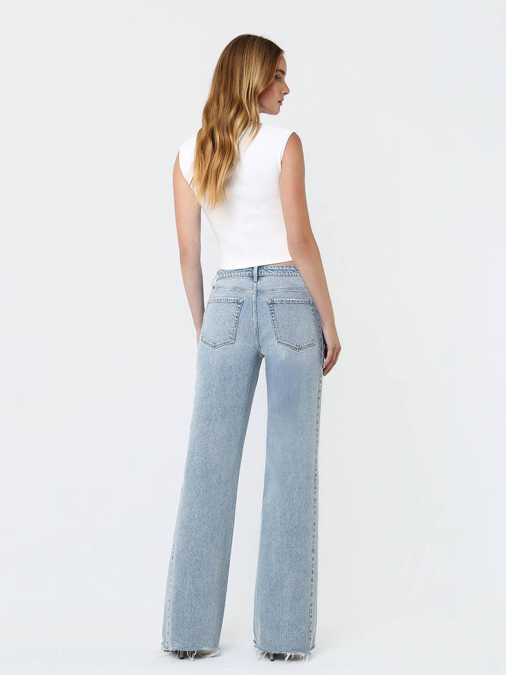 High Rise Raw Hem Flare Jeans