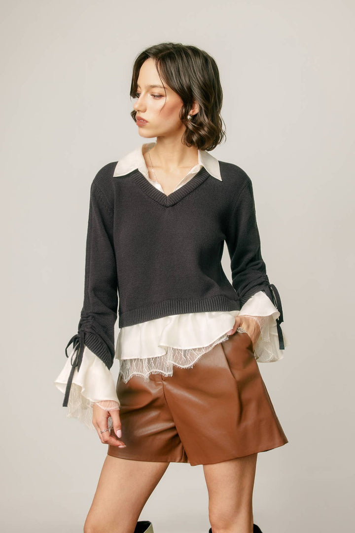Shirley Satin & Lace Shirt Sweater