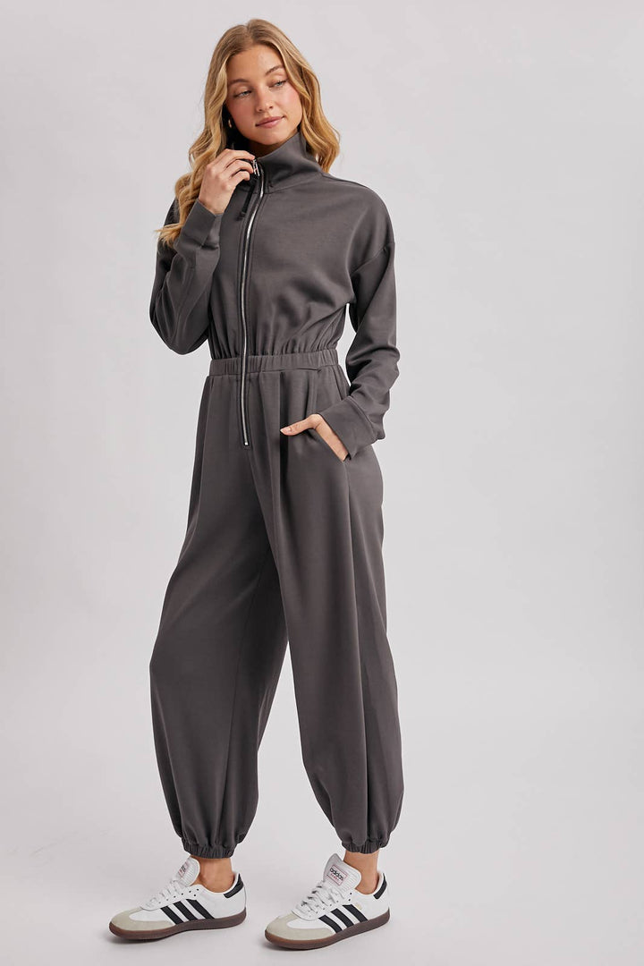 ZIP-UP COLLARED JOGGER JUMPSUIT