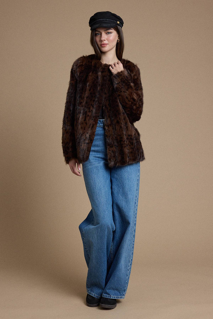 Mink Faux Fur Collarless Jacket