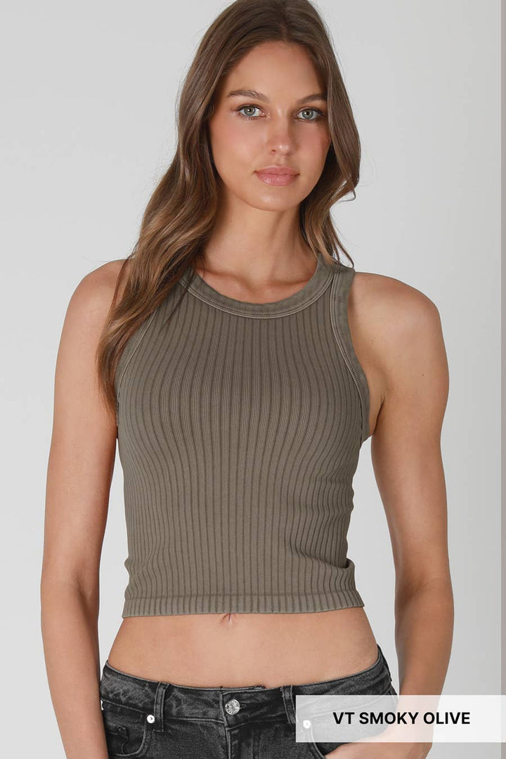 Washed Effect Ribbed Tank