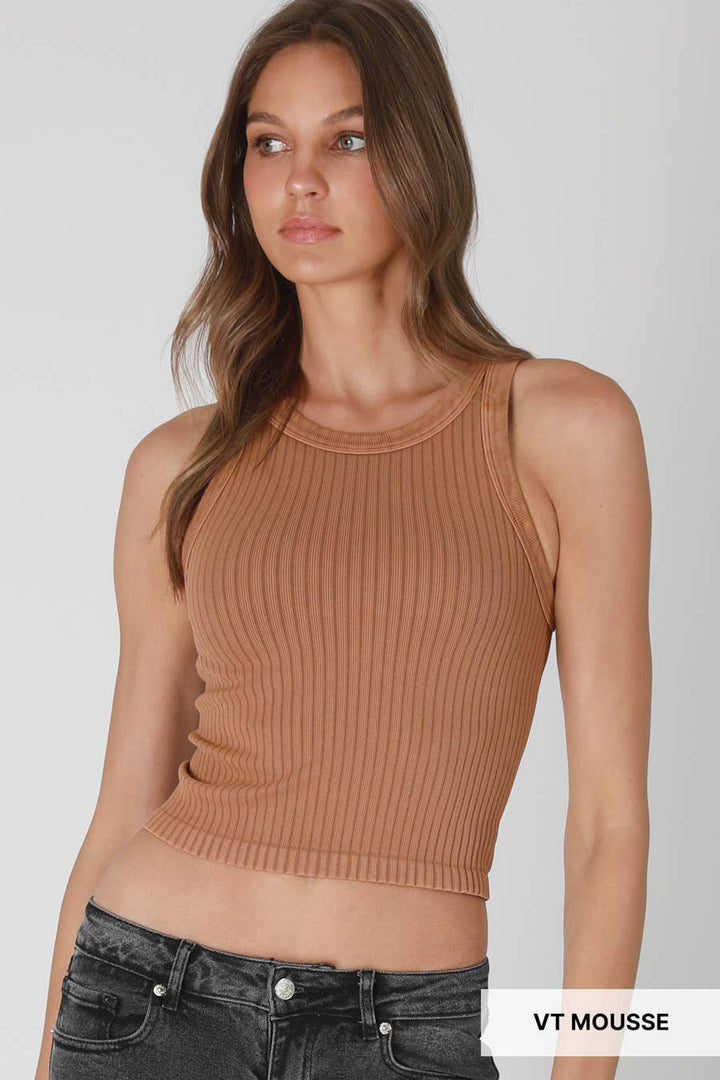 Washed Effect Ribbed Tank
