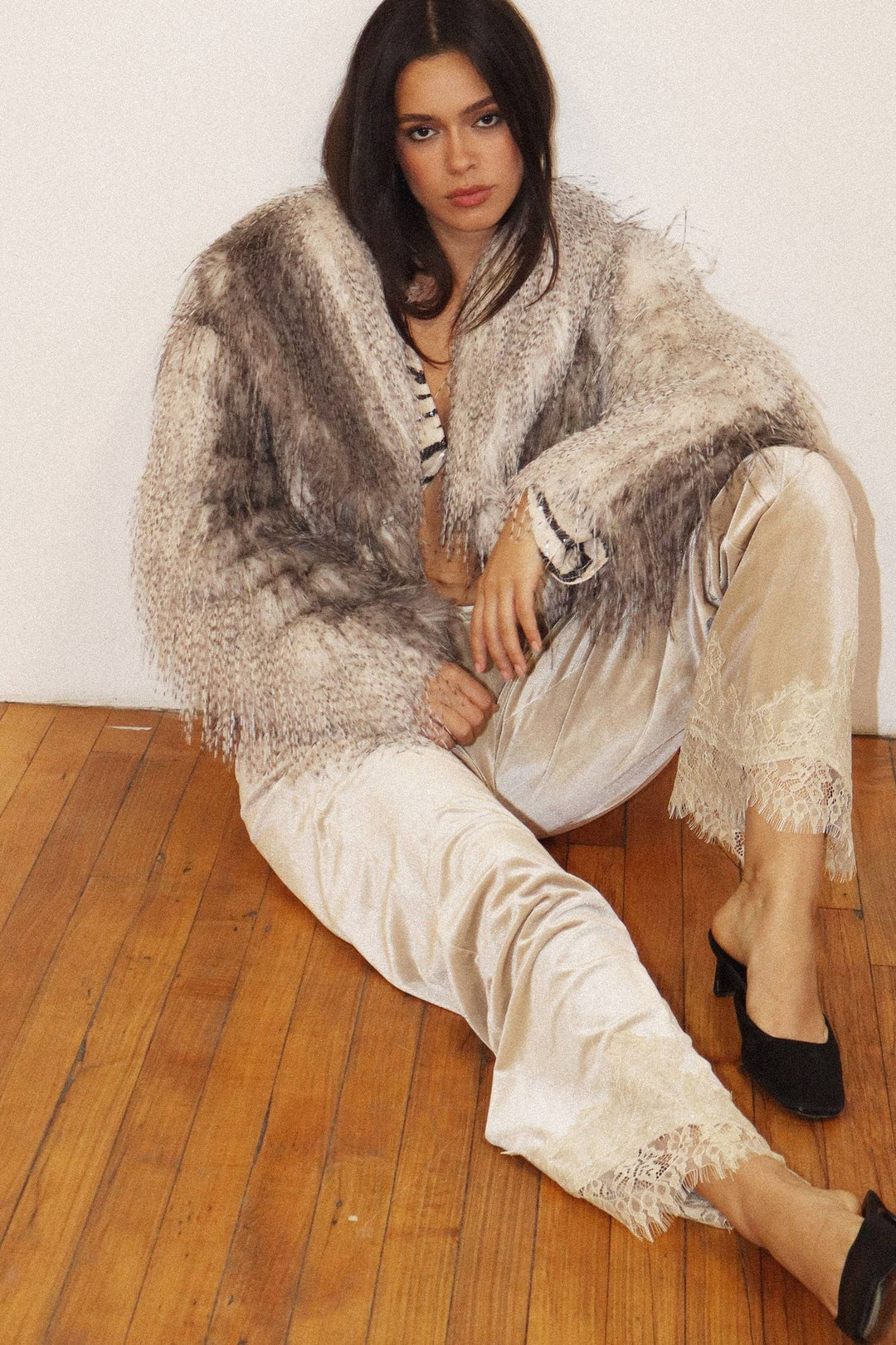 Textured Mongolian Faux Fur Jacket