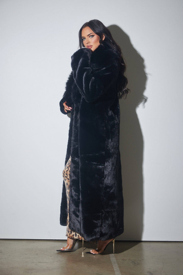 Collared Faux Fur Long Coat