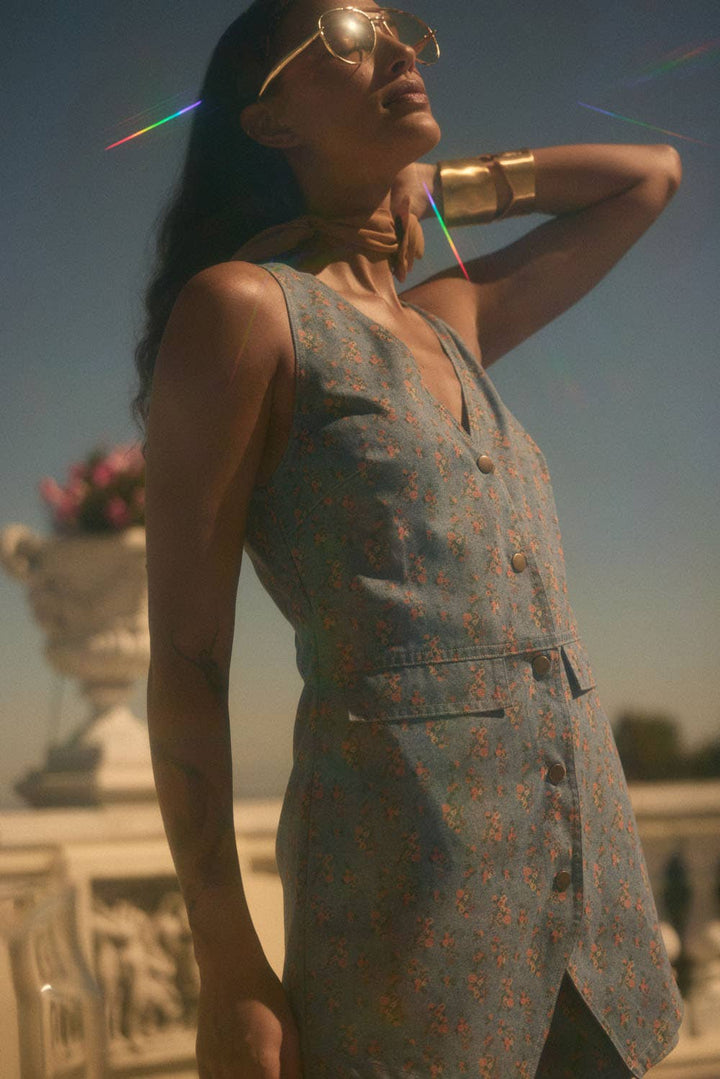 Love Fancy Floral Denim Romper