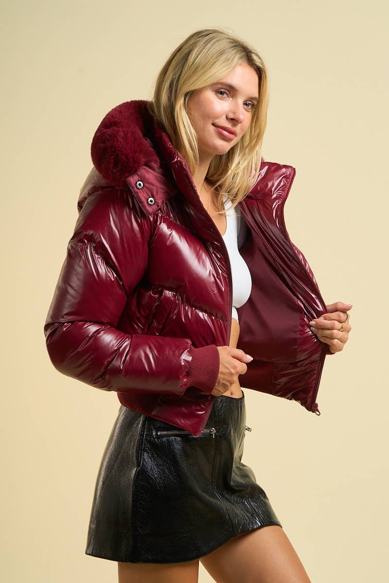 Puffer Jacket with Faux Fur Hood