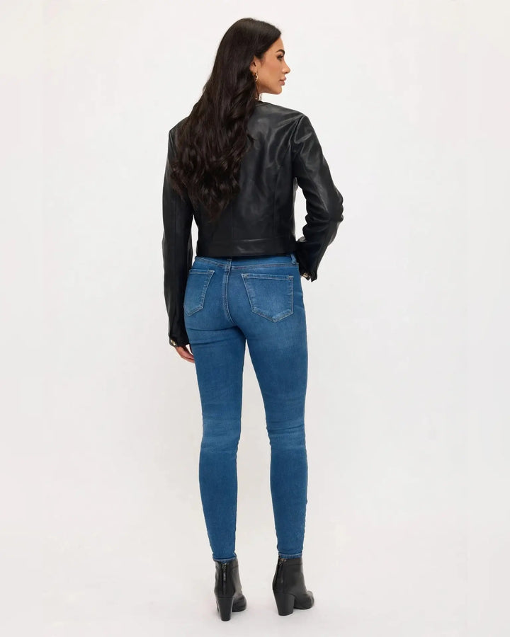 Cropped Faux Leather Jacket with Pocket Detail