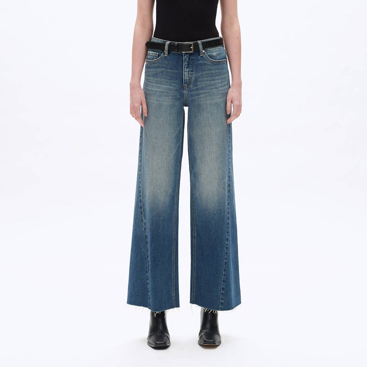 HIGH RISE WIDE LEG DENIM JEANS WITH RAW HEM