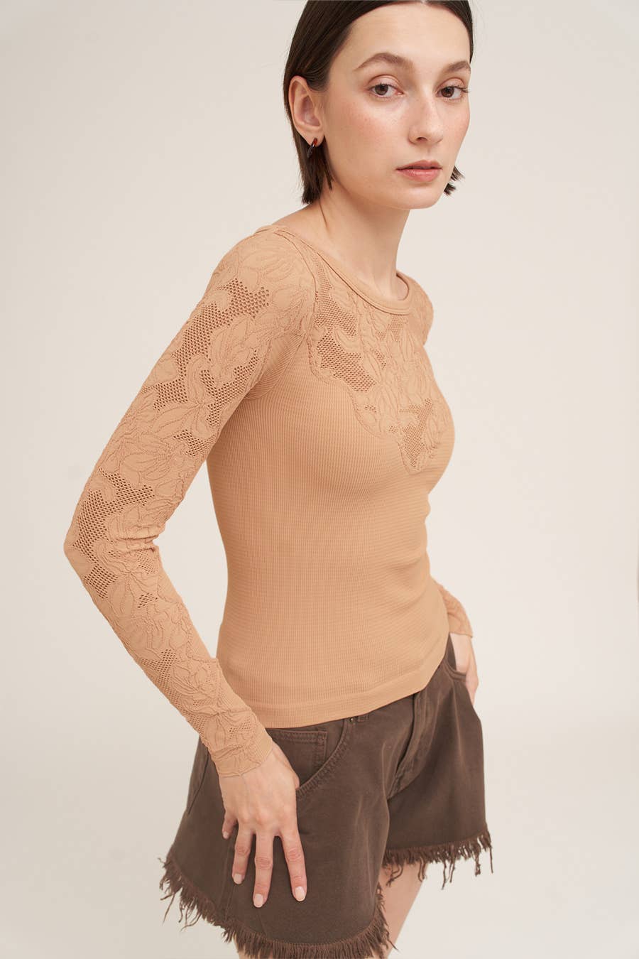 Floral Lace Ribbed Top