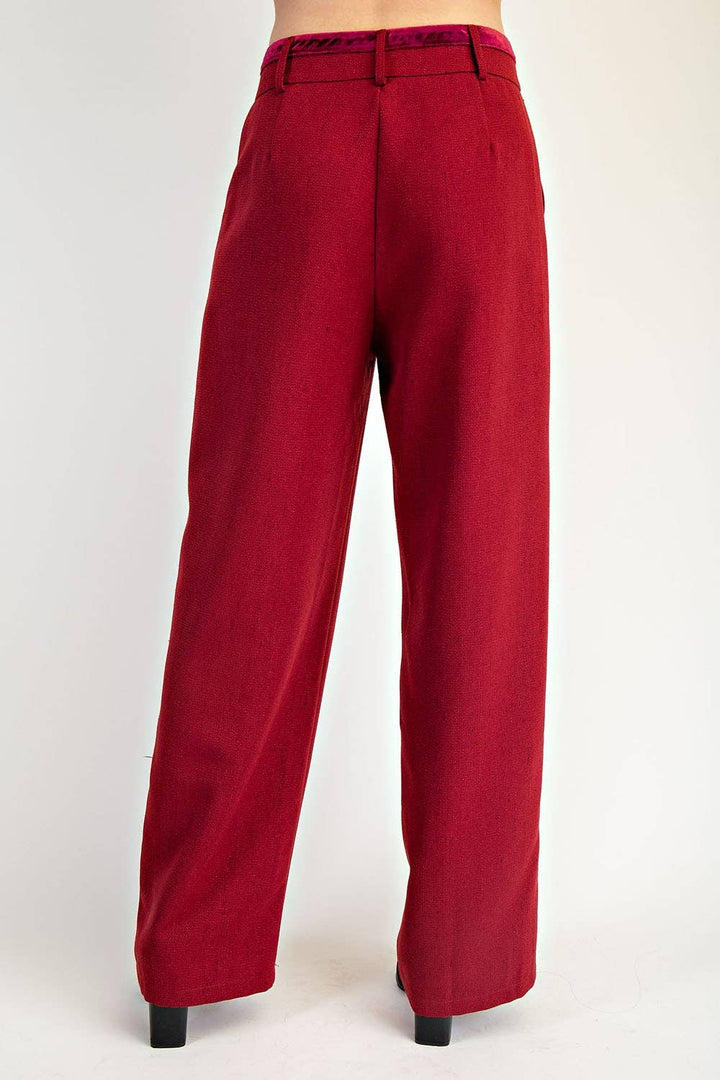 Tweed Pleated Pants with Contrast Waist Detail