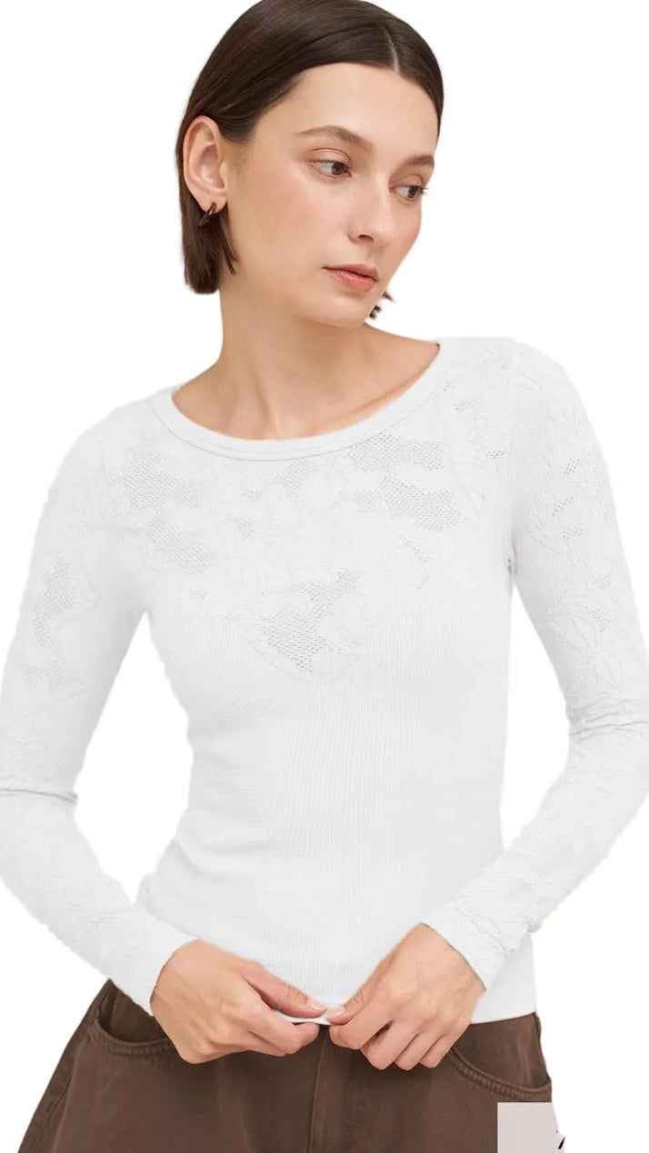 Floral Lace Ribbed Top