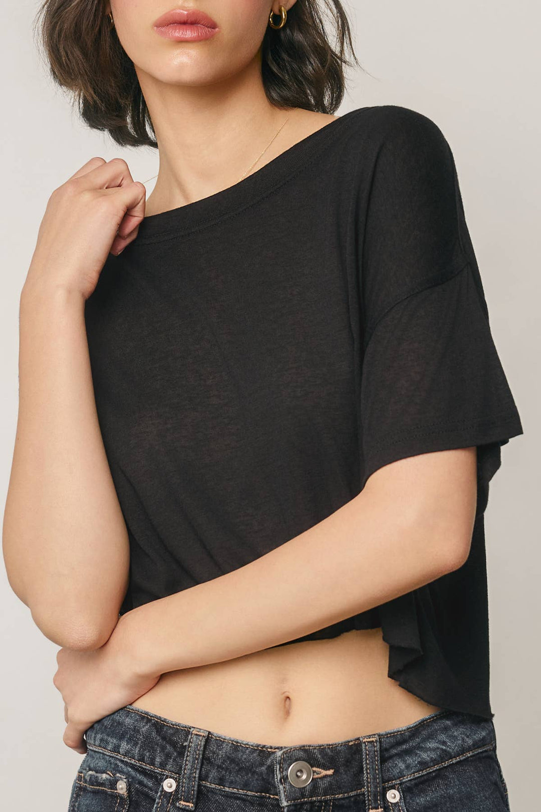 Cropped Raw Hem Tee