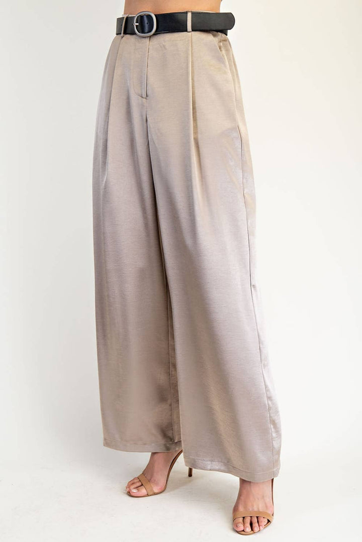 Textured Satin Pleated Wide Pants