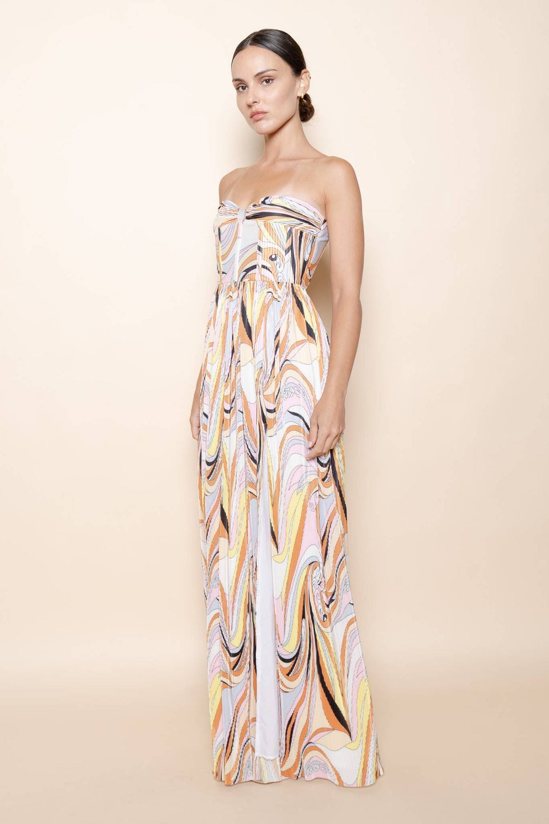 Strapless Pleated Maxi Dress