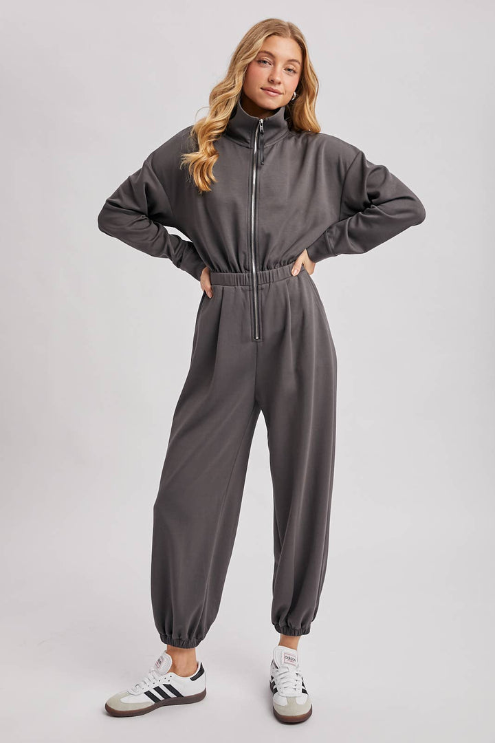 ZIP-UP COLLARED JOGGER JUMPSUIT