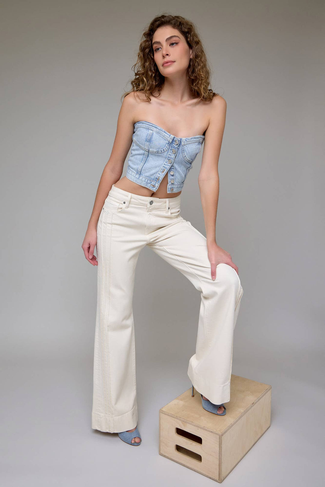 Ecru Wash Pintuck Mid Rise Comfort Flare