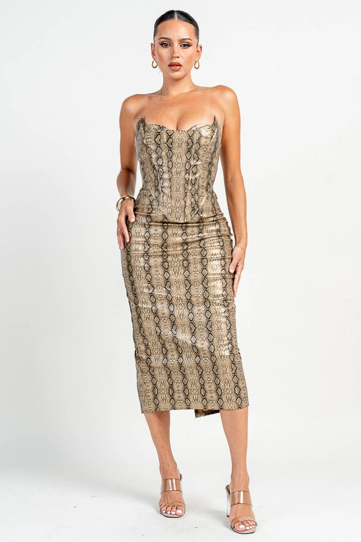 Connie CORSET SNAKE PRINT MIDI