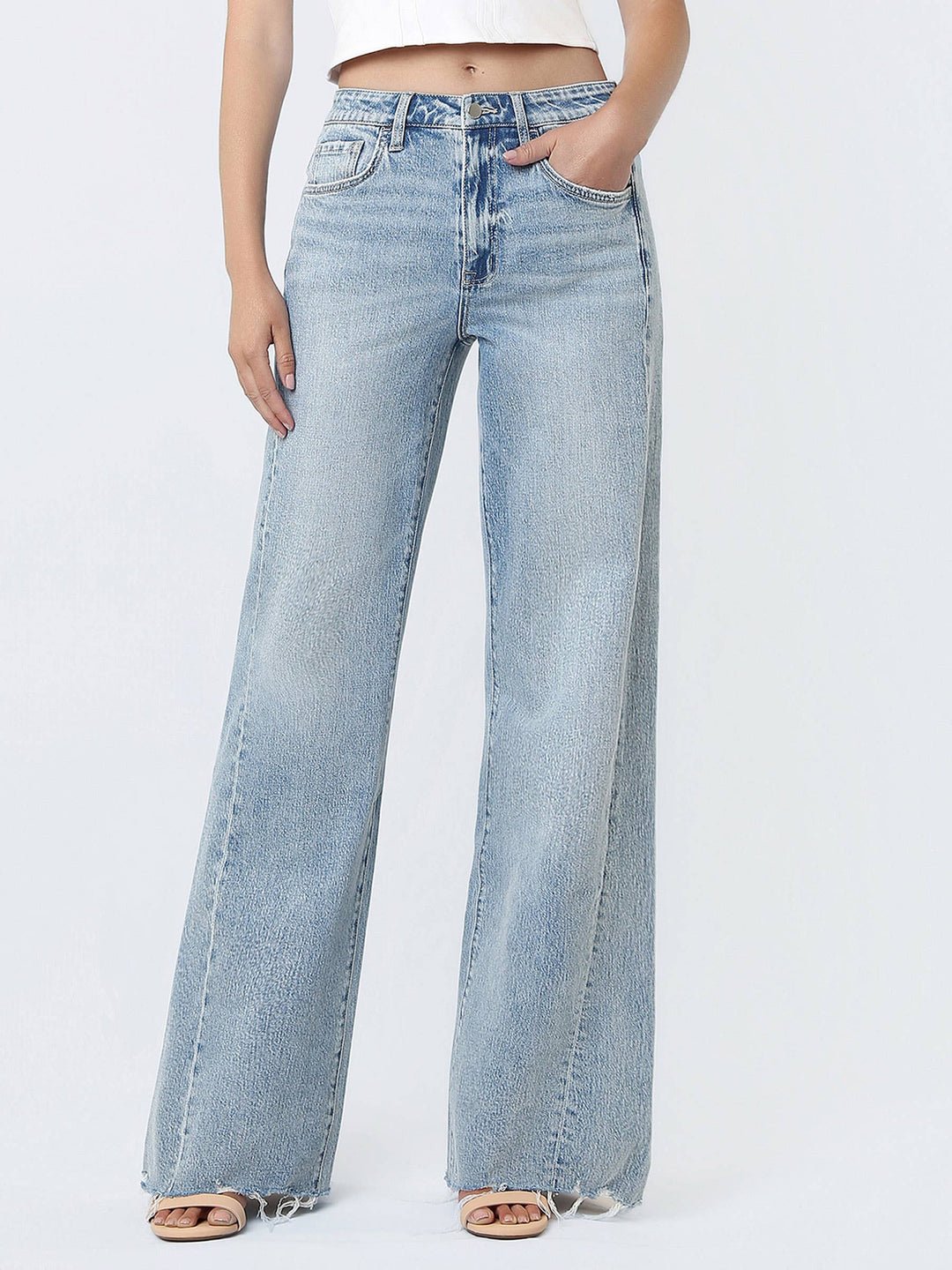 High Rise Raw Hem Flare Jeans