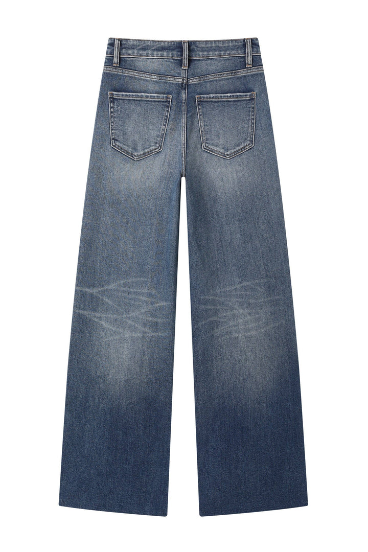 HIGH RISE WIDE LEG DENIM JEANS WITH RAW HEM