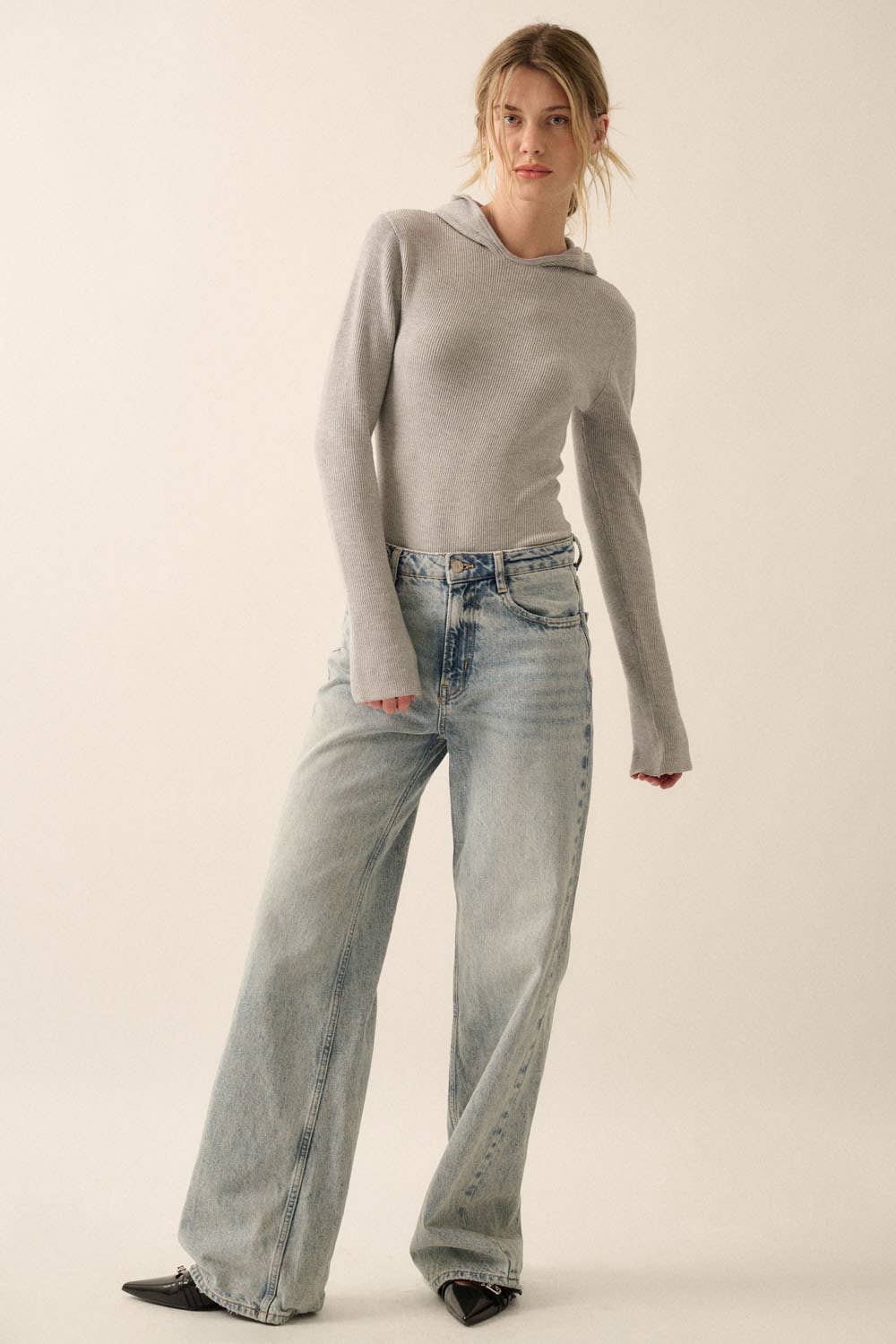 Solid Ribbed Knit Hooded Bodysuit