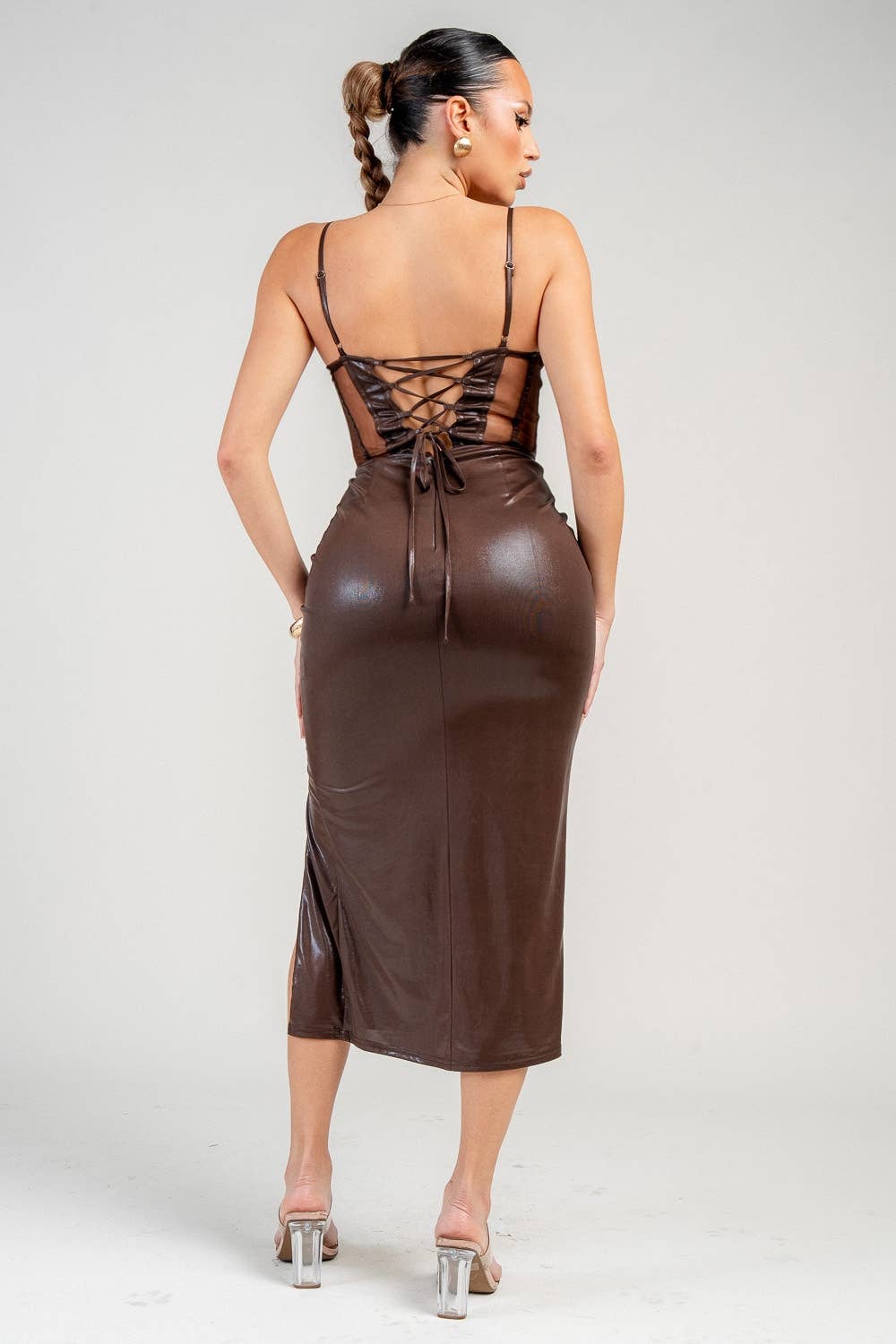 Conrad CORSET MIDI VEGAN COATED DRESS