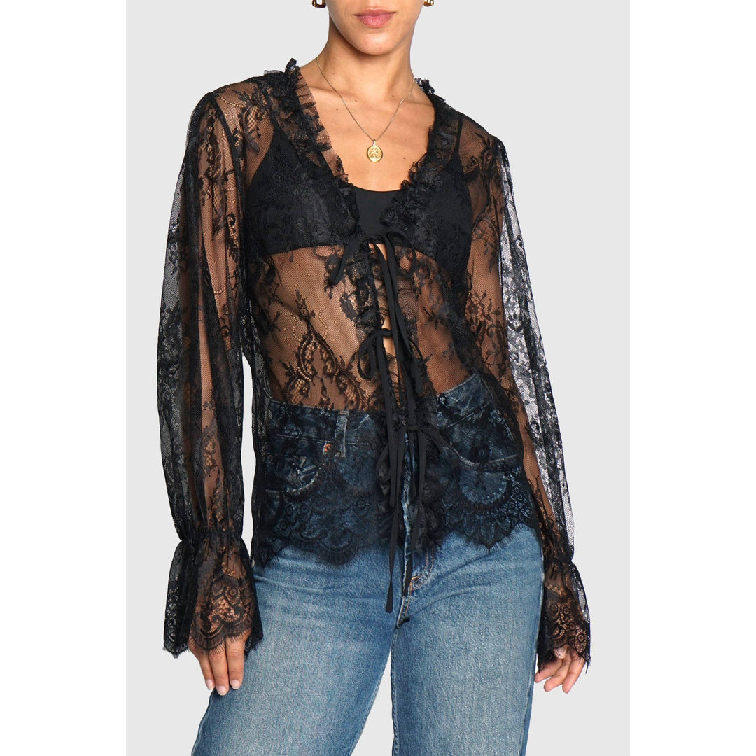 LACE TIE FRONT BLOUSE