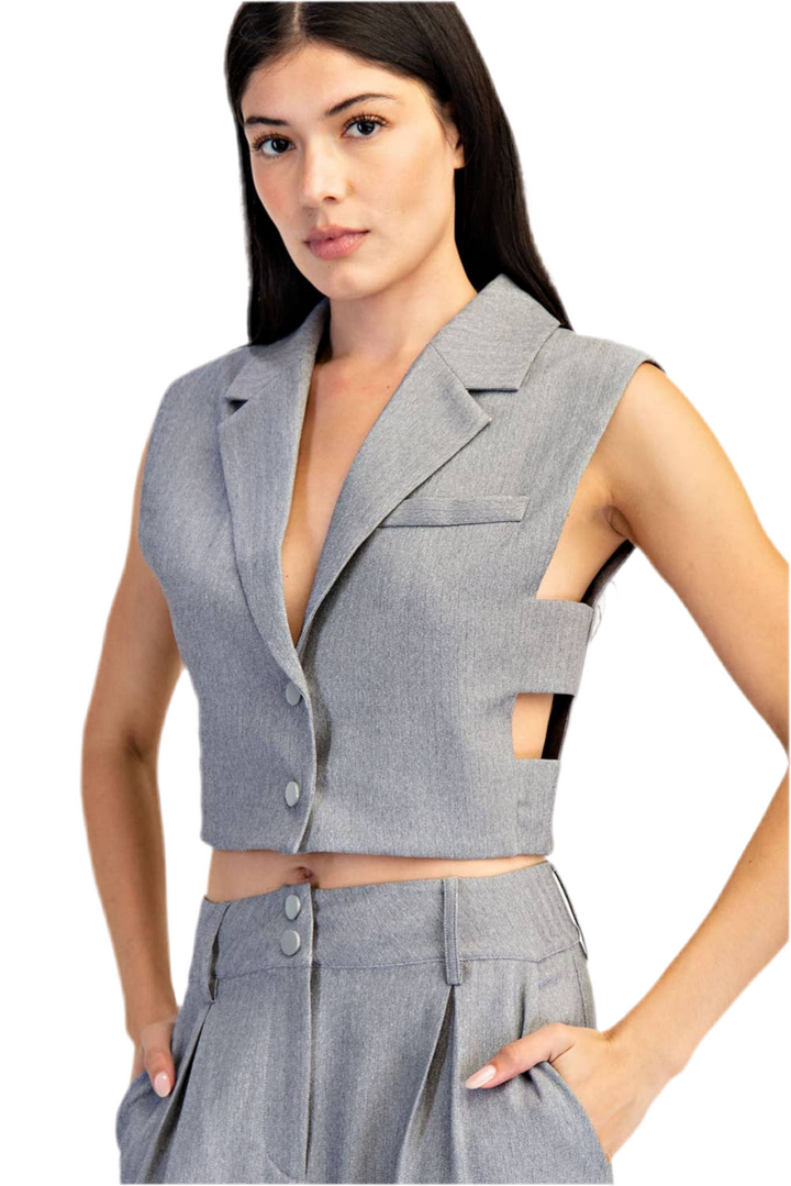 Herringbone Texture Woven Side Opened Vest