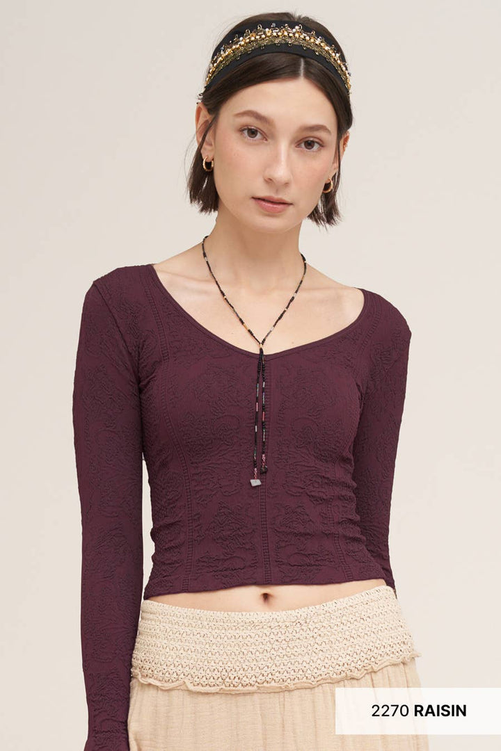 Lace Textured V Neck Top