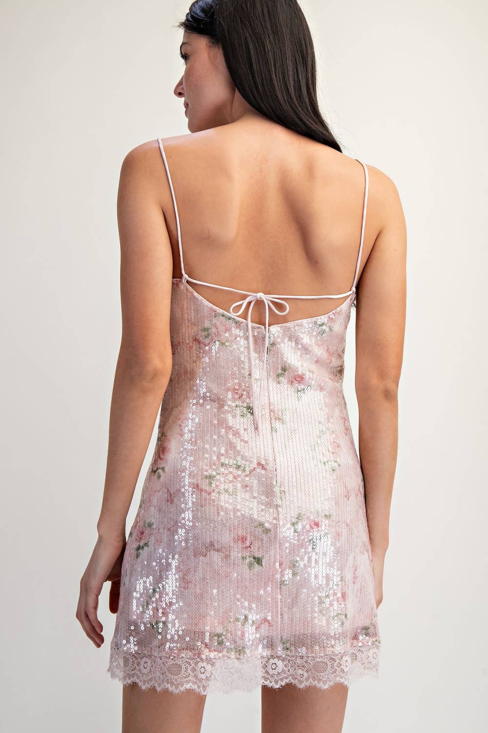 Floral Sequin Lace-Hem Mini Dress