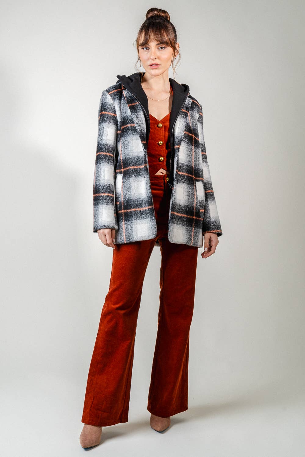 CHIC PLAID HOODIE BLAZER