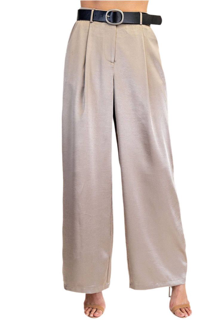 Textured Satin Pleated Wide Pants