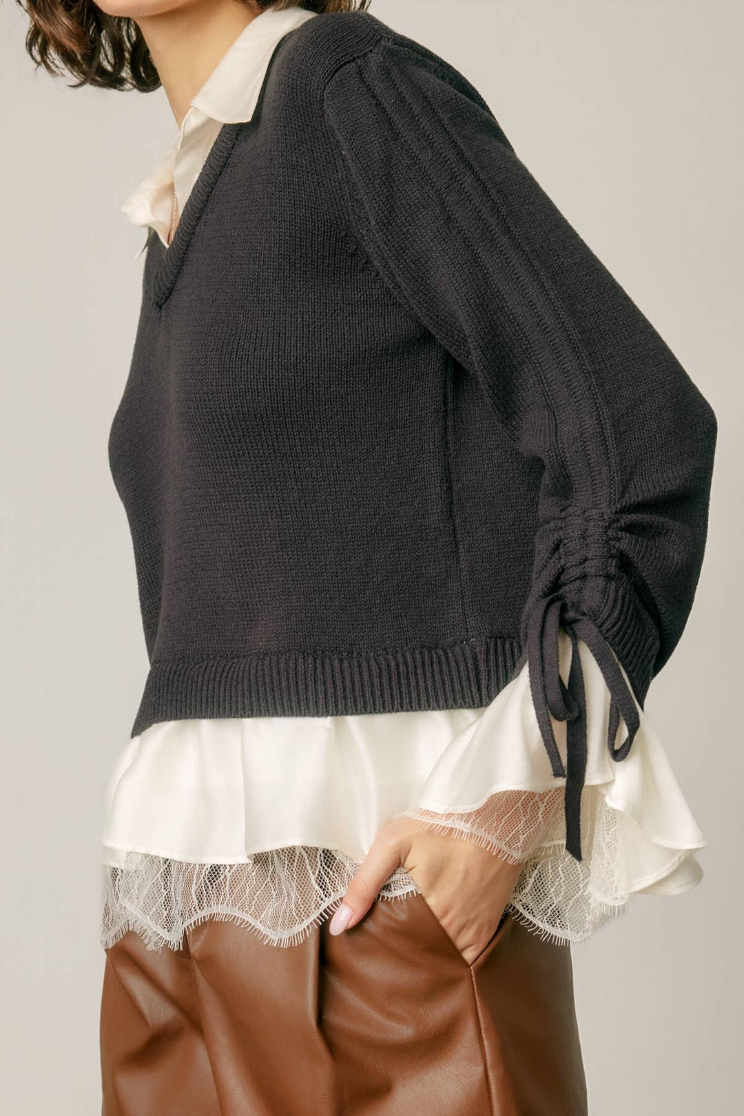 Shirley Satin & Lace Shirt Sweater
