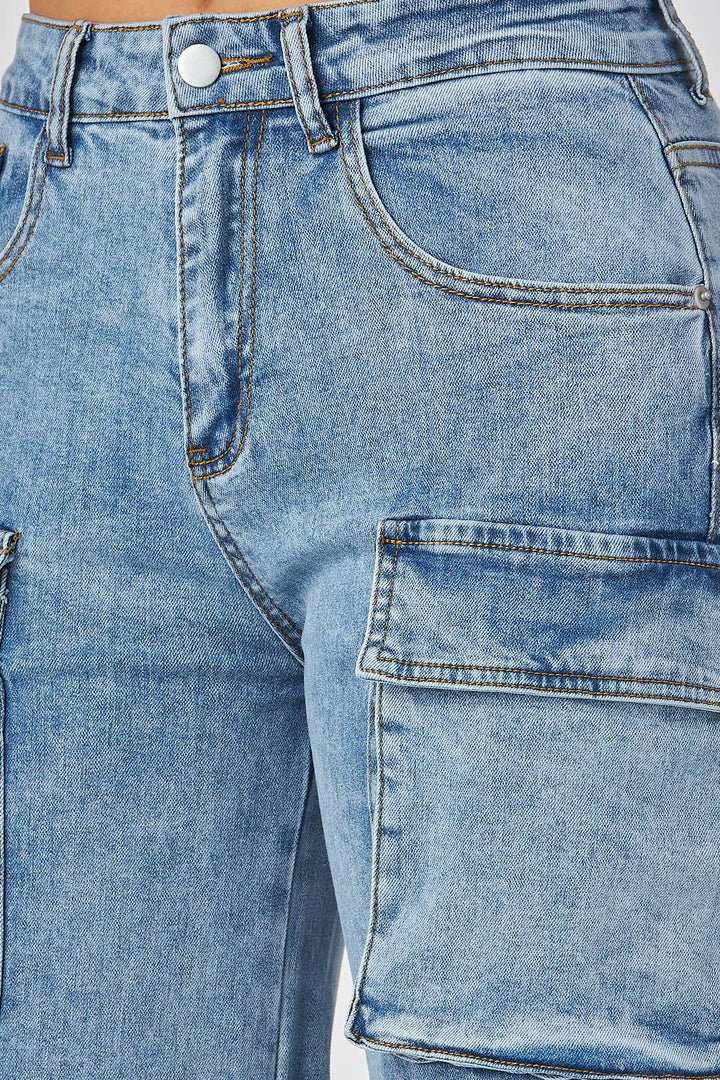 Multi Pocket Denim Cargo Pants