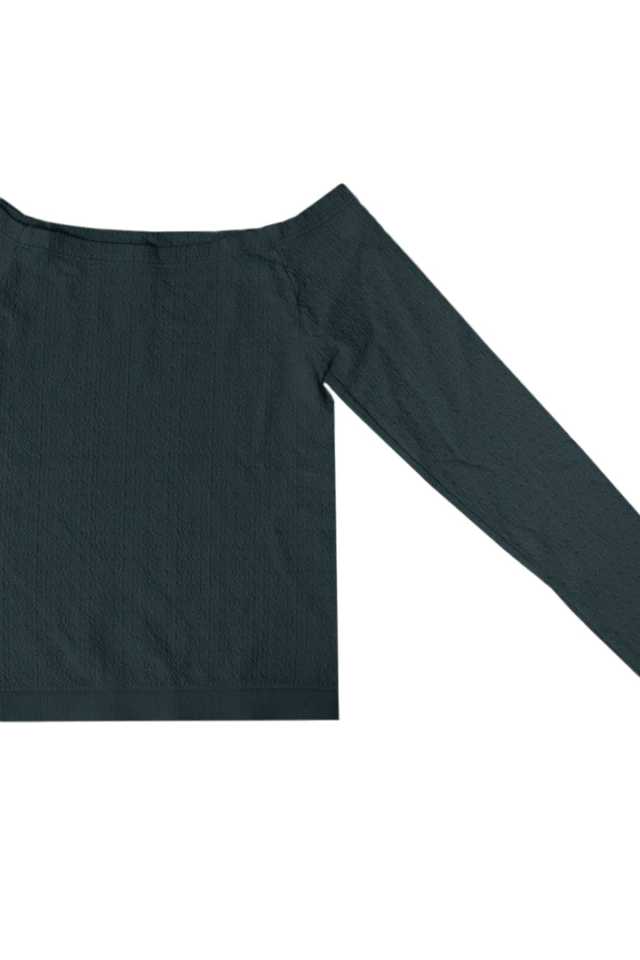 Off Shoulder Textured Long Sleeve Top