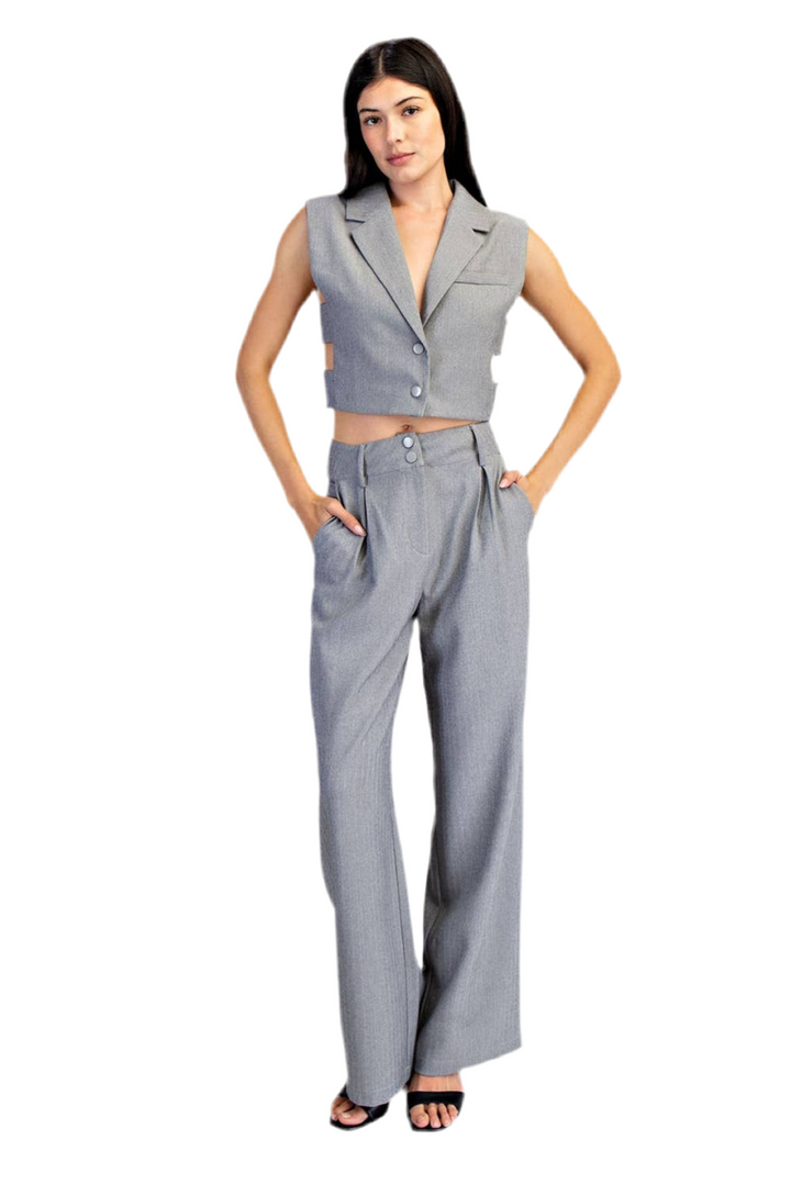 Herringbone Texture Woven Pleated Pants