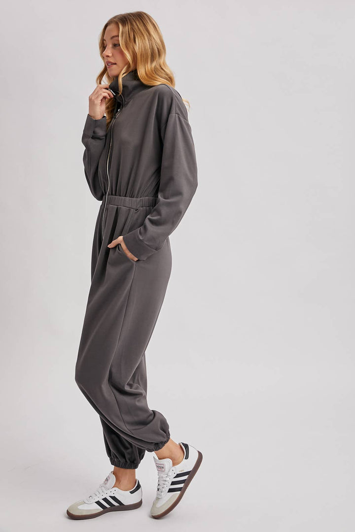 ZIP-UP COLLARED JOGGER JUMPSUIT