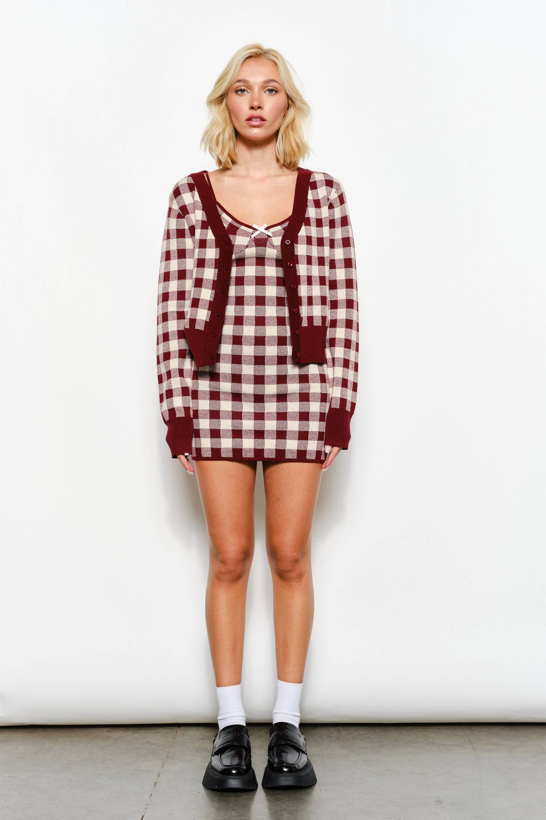 GINGHAM KNIT MINI DRESS