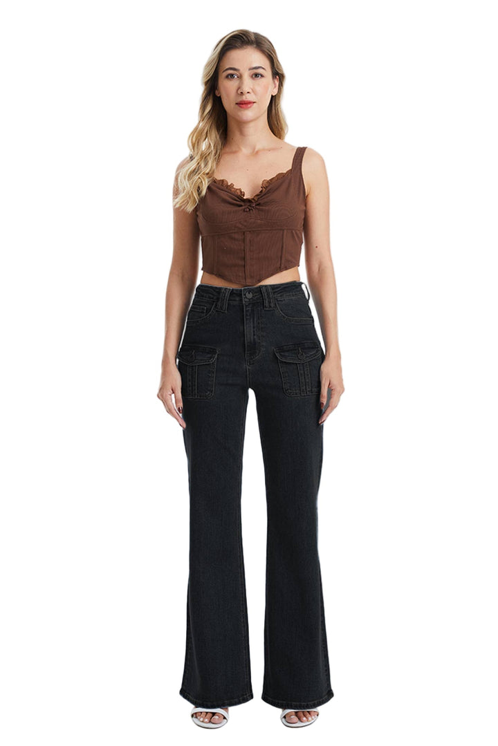 Black Utility Flared Jeans