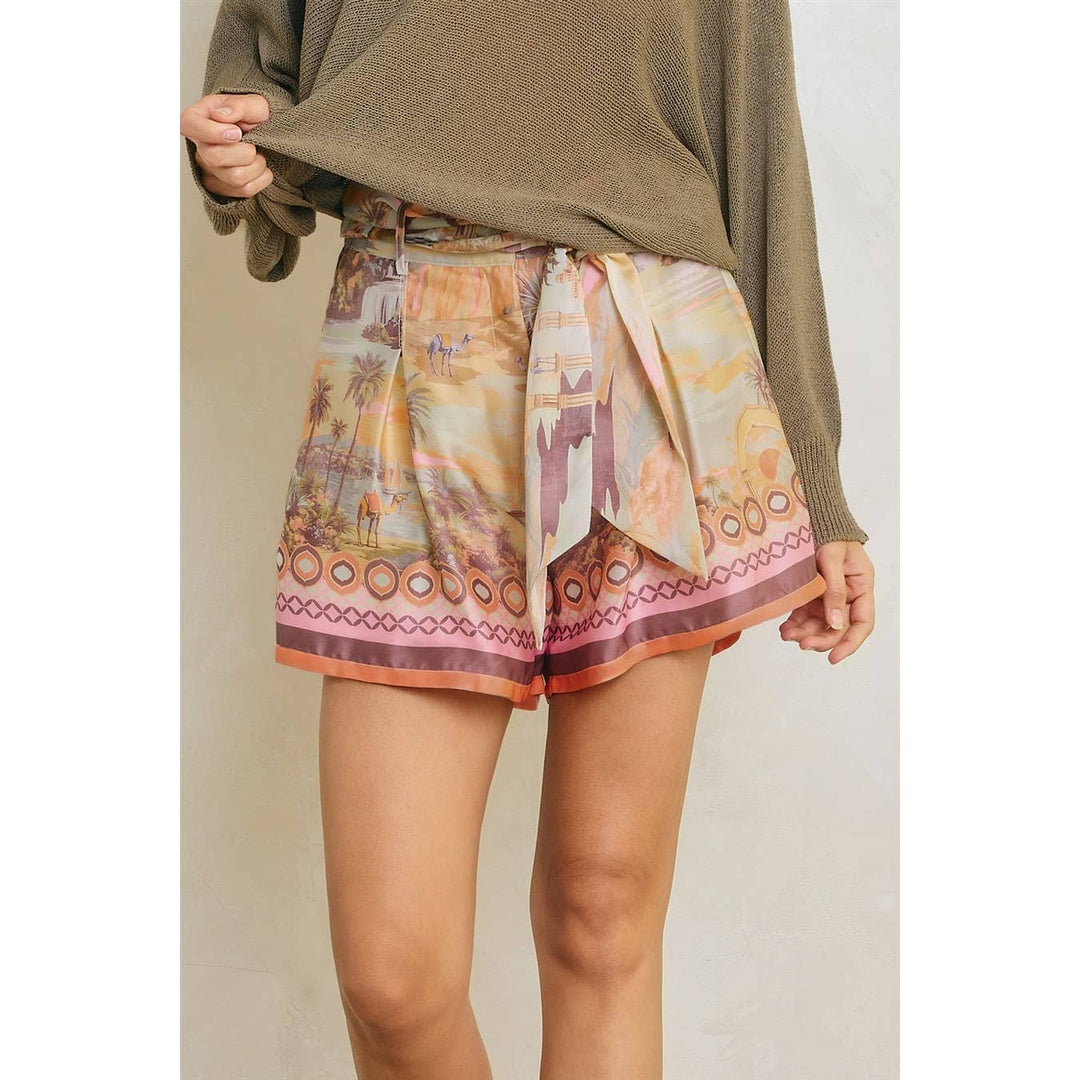 Border Print Belted Trouser Shorts