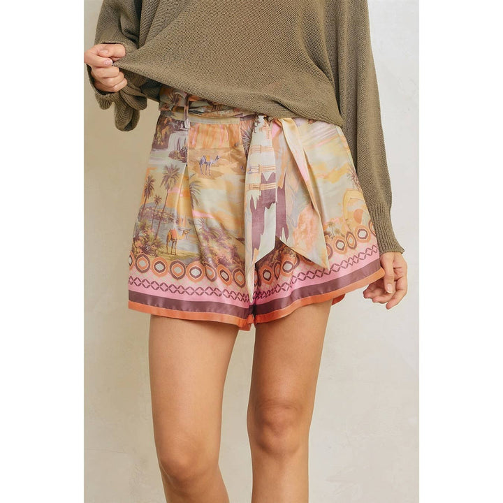 Border Print Belted Trouser Shorts