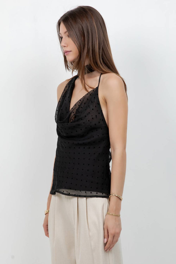 Polka Dot Cowl Neck Tank Top