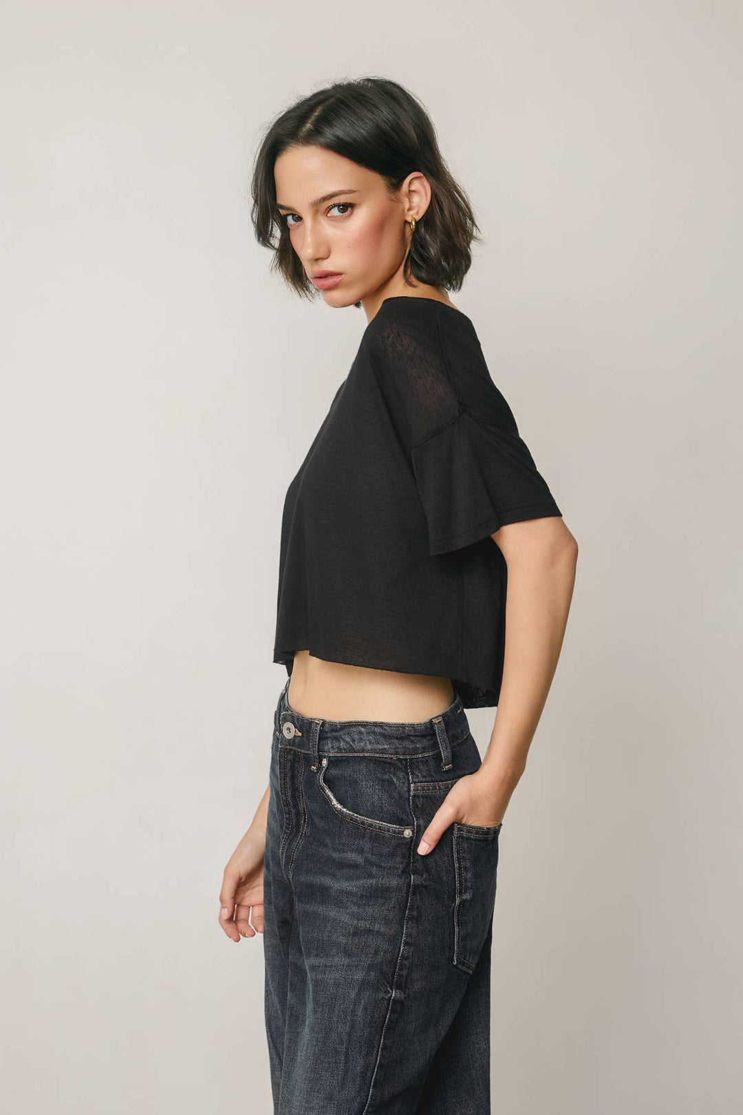 Cropped Raw Hem Tee