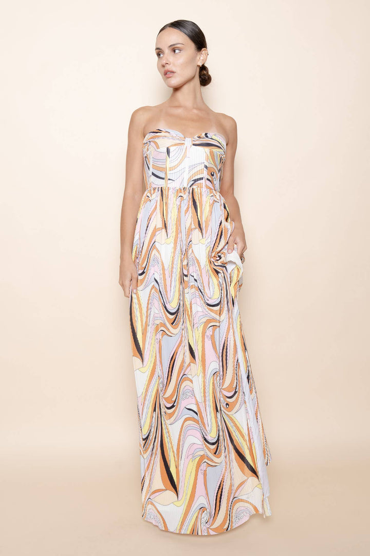Strapless Pleated Maxi Dress