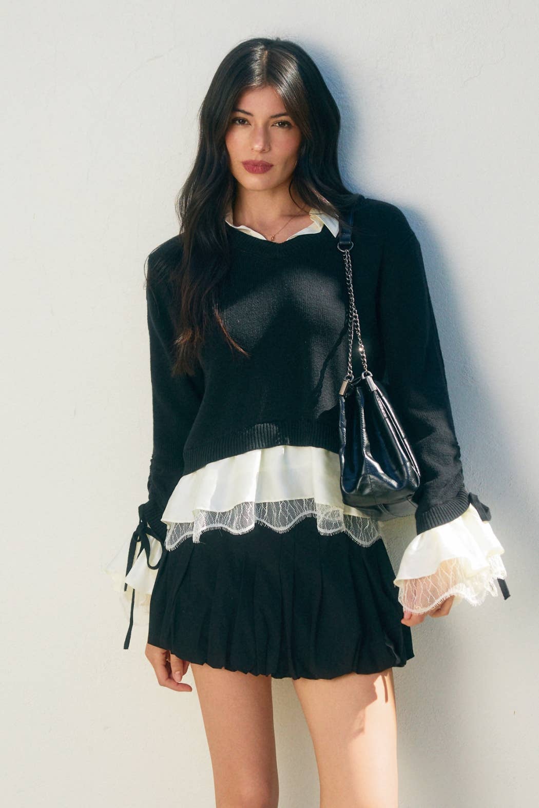 Shirley Satin & Lace Shirt Sweater