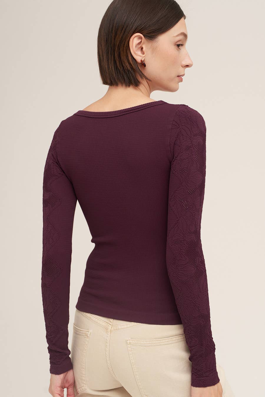 Floral Lace Ribbed Top