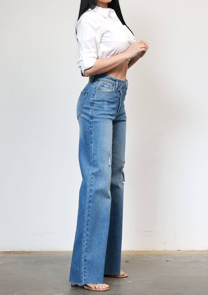 Cross Over  High Waisted Wide Leg Jeans
